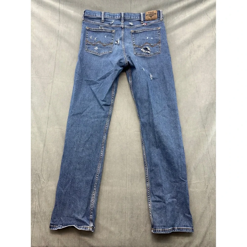 Wrangler‎ Slim Straight Distressed Jeans Mens 36x32 Blue Medium Wash 92SSWDX